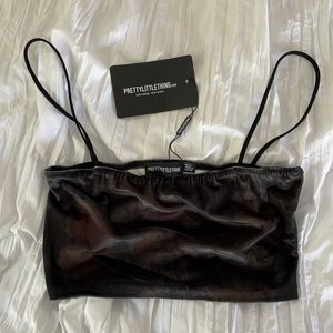 PLT Black Tie Dye Velvet Strappy Crop Top